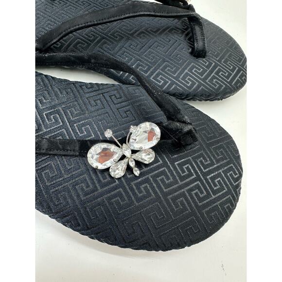 Chilis Womens Flip Flops Size 6 Black Rhinestone Butterfly Suede Thong NEW - Picture 4 of 10